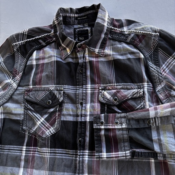 BKE Other - BKE Slim Fit Stretch‎ Plaid Snap Shirt Mens Medium Western Double-Stitched Yoke